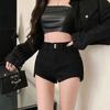Women's High Waist Black Denim Shorts - Summer Slimming Petite Fit