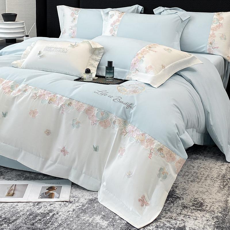 100% Cotton Long-Staple Flannel Embroidery 4-Piece Bedding Set - Mother & Baby Grade, All-Season