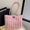 Storage Pouch Stripe Furry Tote Bag Large Capacity Soft Plush Shoulder Bag Portable Solid Color Commuting Handbag Students