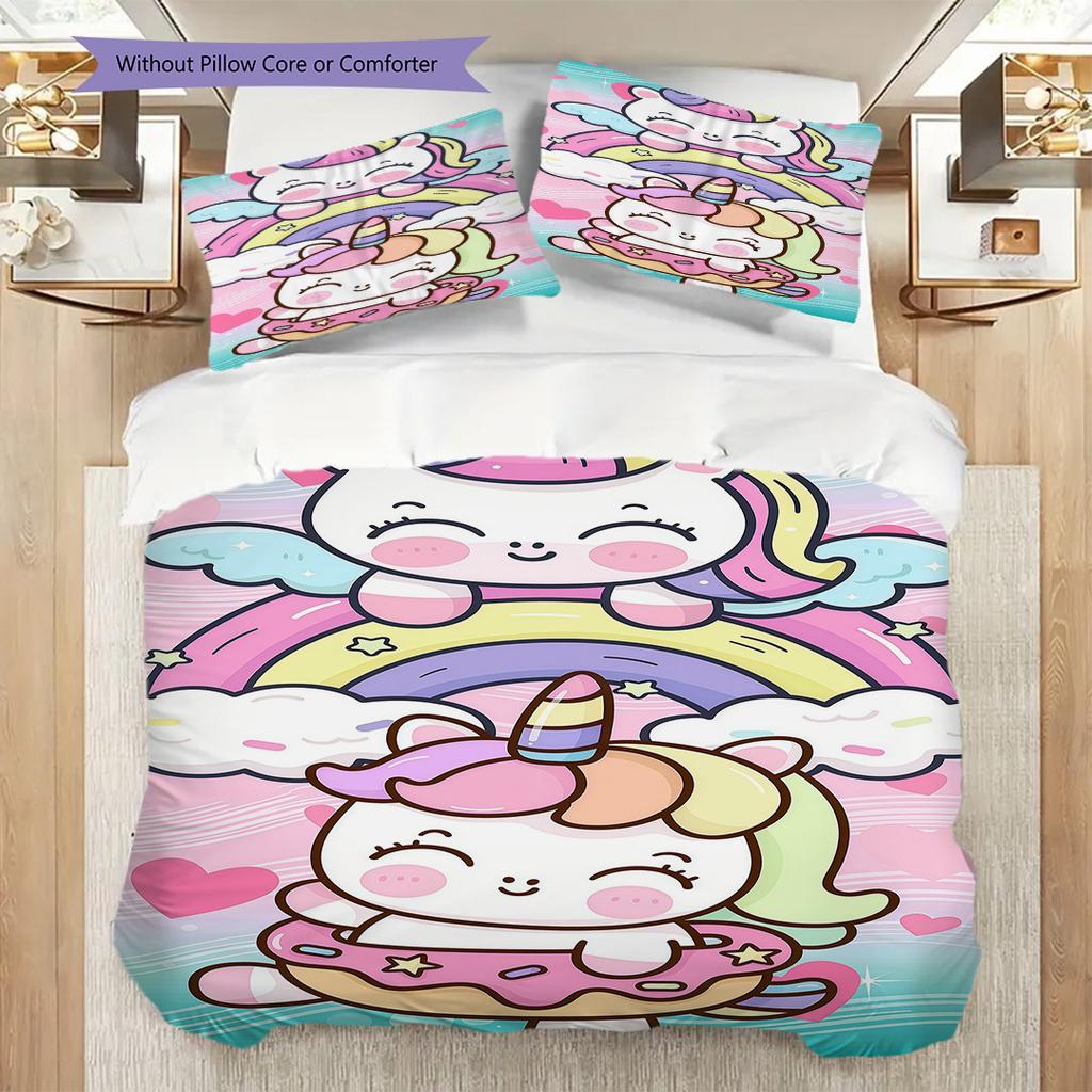 Unicorn Rainbow Dreams Cute Illustration Threepiece Set 1 Duvet Cover 2 Pillowcase Without Core Christmas Birthday Gift