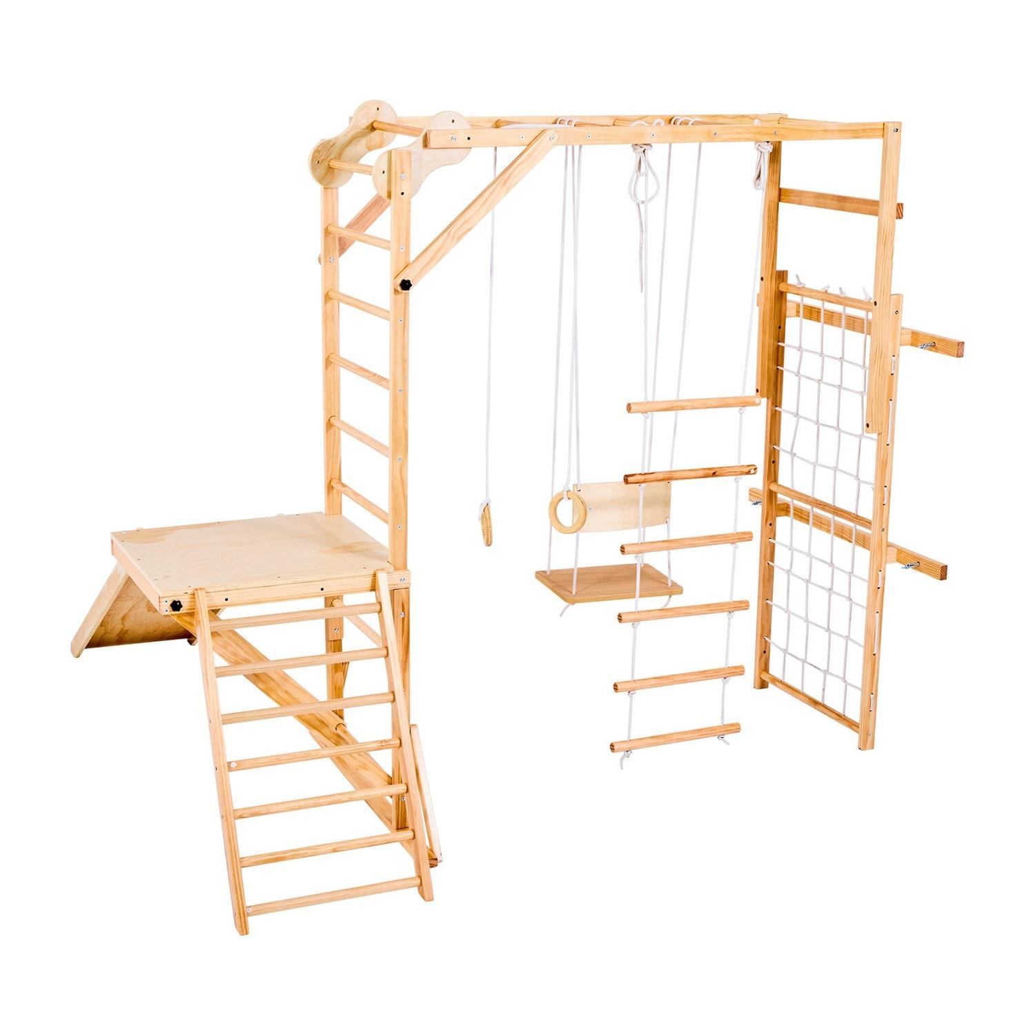 Binnenspeeltuin Jungle Gym, 8-in-1 Houten Binnenspeeltuin voor Kinderen, 100KG Montessori Klimspeelgoed Speelset met Glijbaan, Schommel, Klimrek, Gym