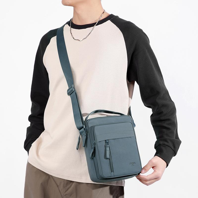 Nylon Crossbody Bag with Top Handle and Multiple Zipper Pockets for Daily Use Men Women