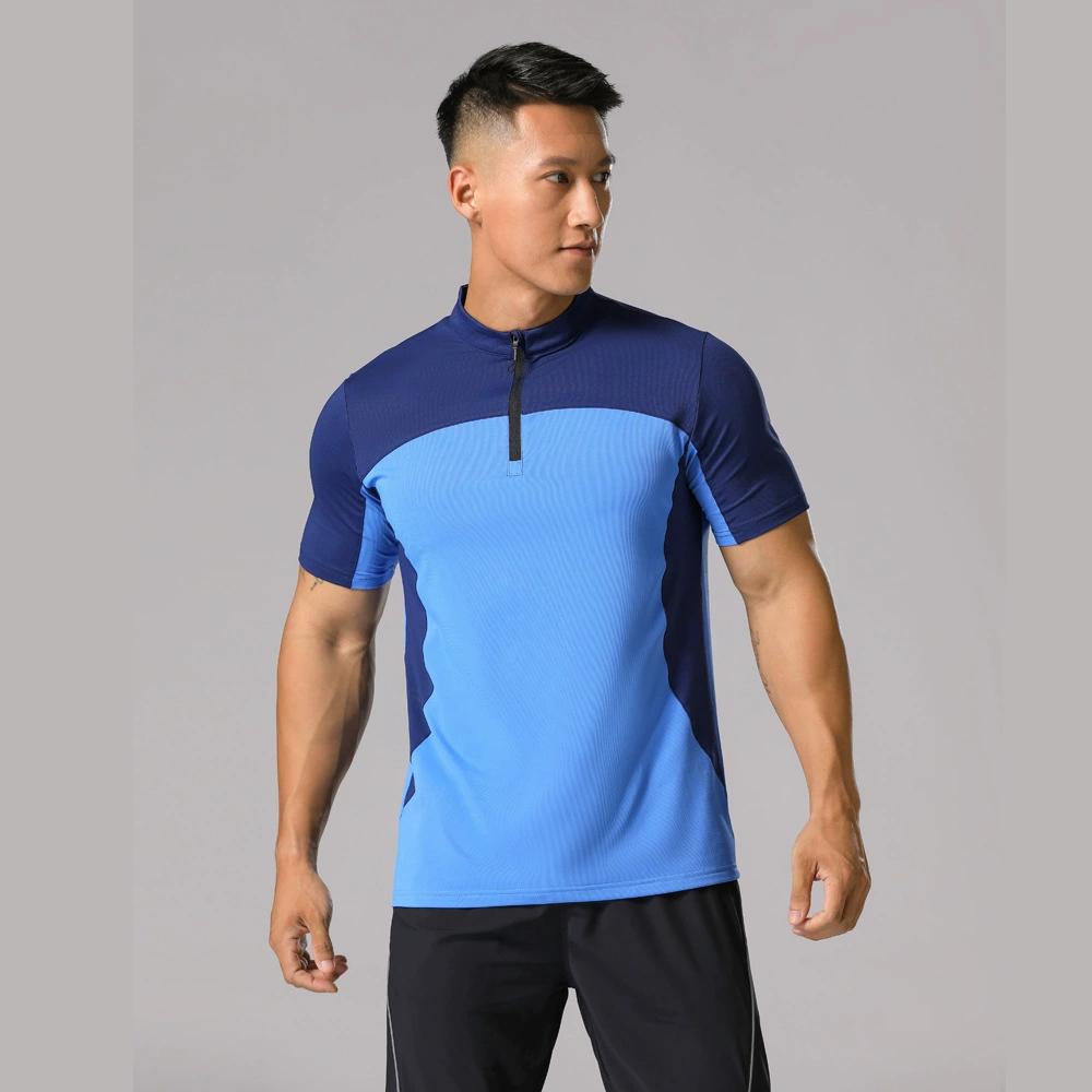Fitness Running Sports Short Sleeved T-shirt Men's Stand Up Collar Half Zipper High Elasticity Breathable Outdoor Quick Drying Clothes