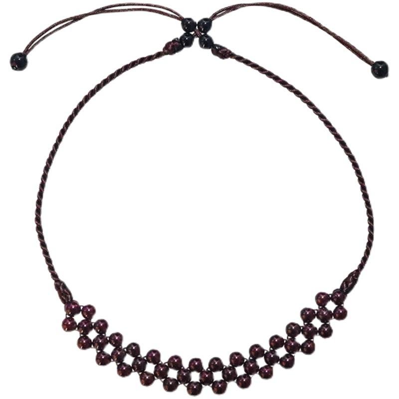 GEMCHIC Women's Ethnic Garnet Beaded Choker Necklace Thyroid Scar Cover Up Adjustable Collarbone Chain Vintage Jewelry