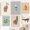 Vintage Cartoon Surfing Animals Surfing Sloth Frog Racoon Zebra Poster HD Posters Room Bar Cafe Decor Art Wall Painting Picture