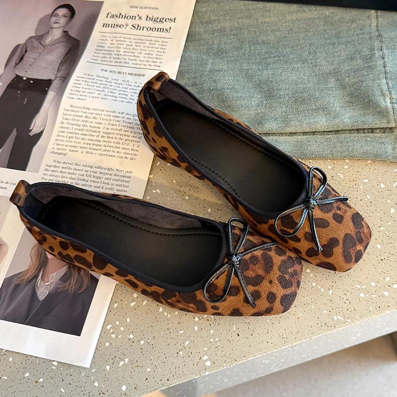 Designer Vintage Leopard Women Mary Jane Shoes Fashion Shallow Slip On Elegant Low Heel Ladies Shoes