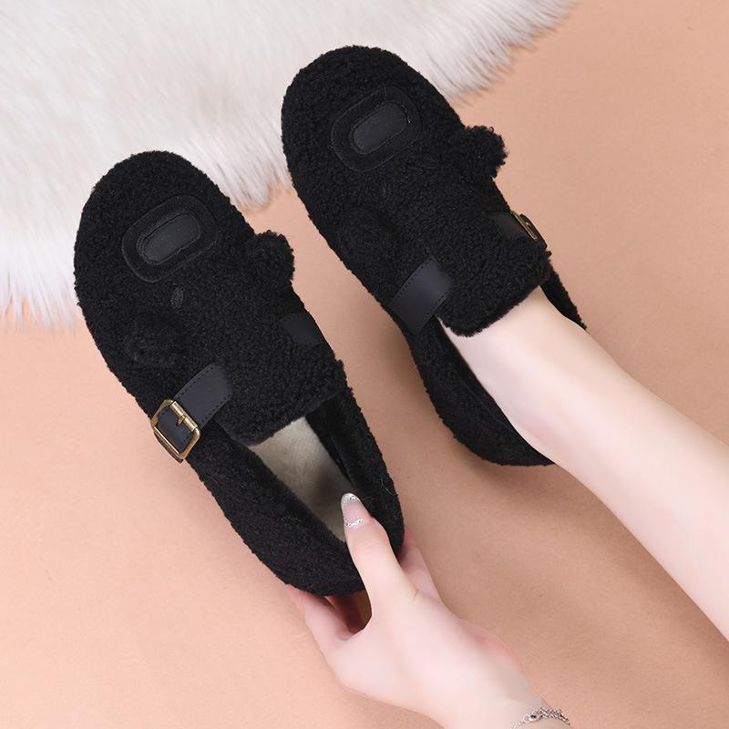 

Winter new fashion non-slip fluffy shoes piled thickened mother shoes warm and comfortable one-pedal home women s cotton shoes 36