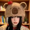 Japanese-Style Cute Plush Bear Lei Feng Hat Women's Thickened Winter Warm Ear-Covering Hooded Beanie