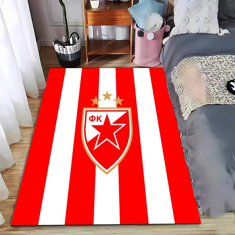 Red and White Striped Carpet with Star Emblem and Gold Accents Suitable for use as an anti-slip for living room bedroom sofas
