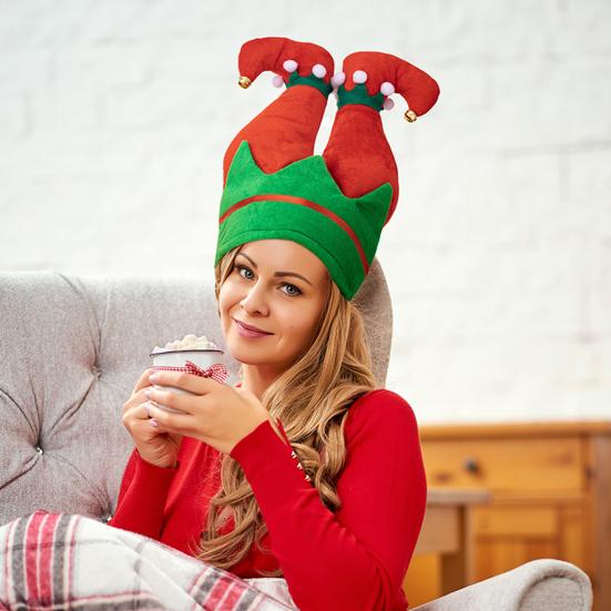 Chapeau D'elfe De Noël LED - Bonnet Père Noël Rayé Lumineux, Accessoire Déguisement Fêtes Pour Adultes Et Enfants