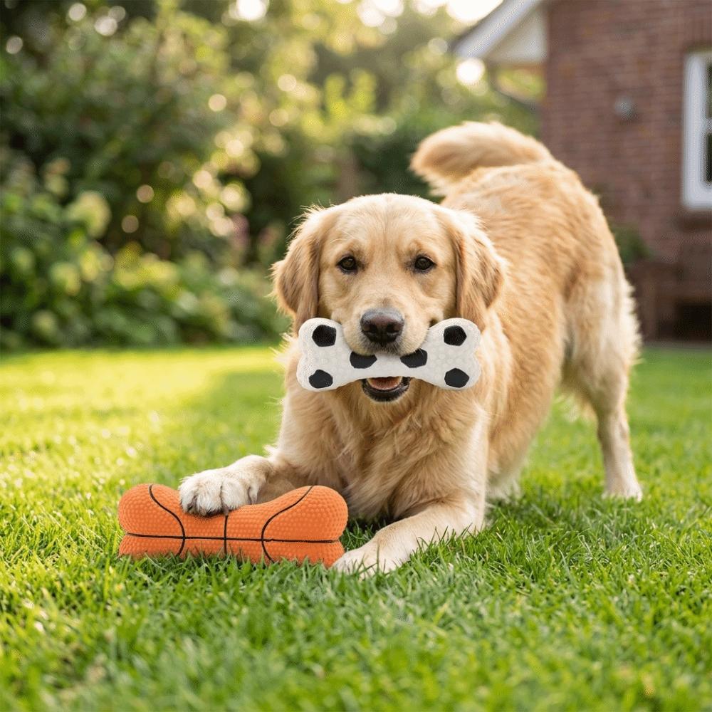 Bone & Ball Shaped Pet Chew Toy Soft Elastic Latex Canine Play Accessory Daily Puppy Chewing Soccer Bone Toy