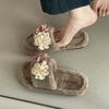 Design Sense Flower Plush Girl One-word Drag Autumn and Winter Fairy Retro Style Fashion Outer Wear Casual Style Mori Slippers