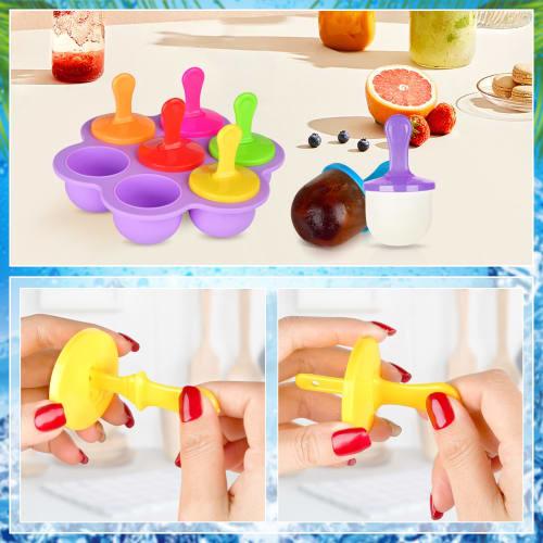 2-Pack Popsicle Molds, Silicone Mini Ice Pop Molds with Colorful Popsicle Sticks, BPA-Free Food Storage Containers, and 7 Round Ice Cube Trays