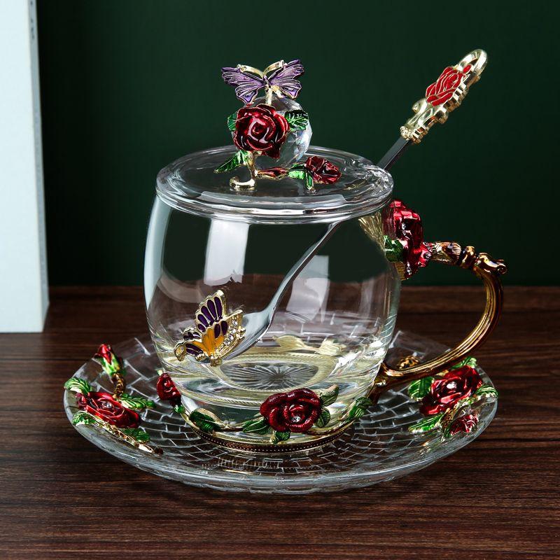 

Цветные эмалированные стаканы для воды: Элегантный стеклянный набор для гостиной для кофе и молока 301-400ml