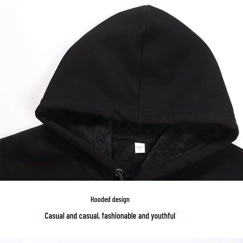 Pánský kardigan na zip s kapucí a fleecovou podšívkou v korejském stylu - Trendy volný střih plus size pro podzim a zimu