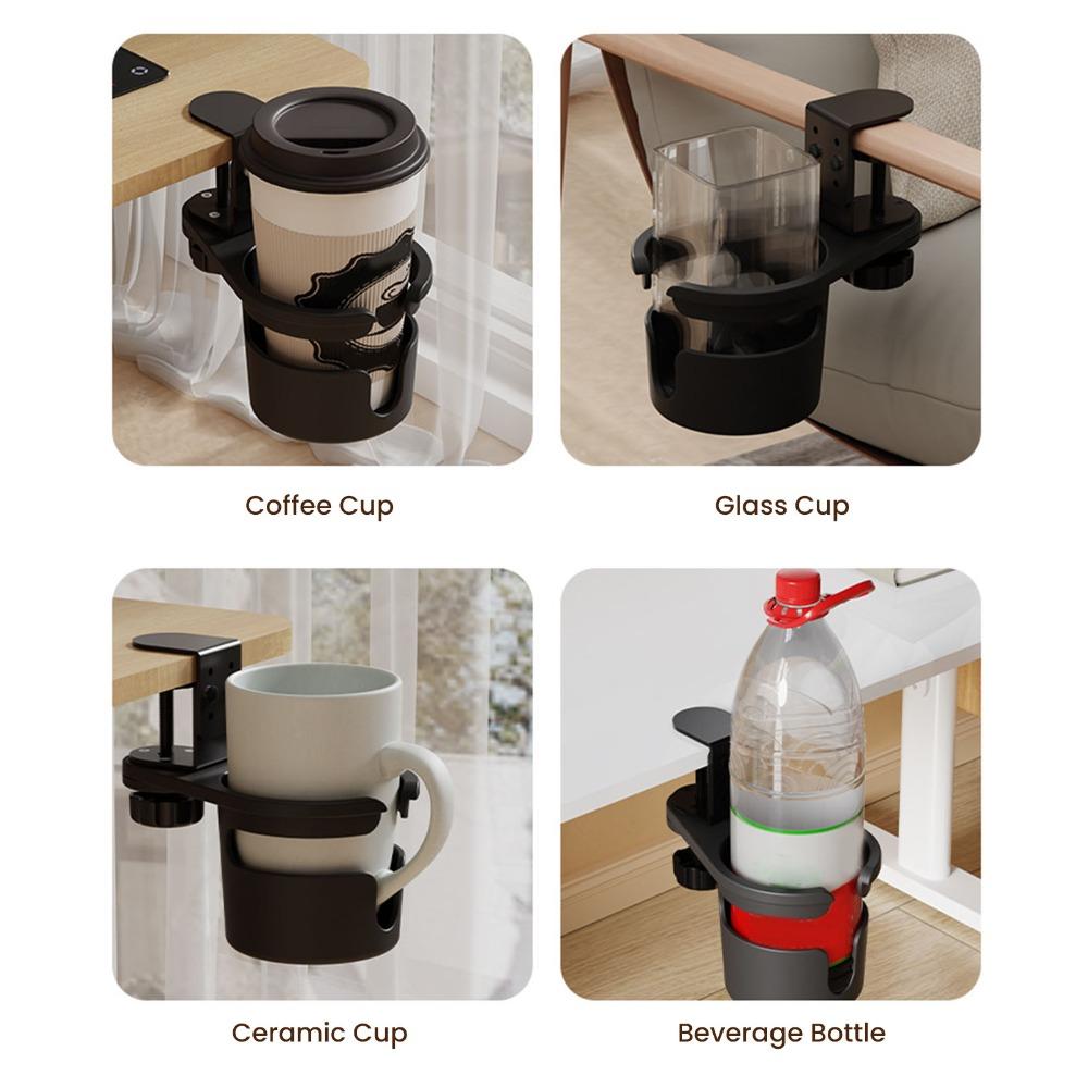 Black Clip On Cup Holder Rotatable Mug Holder Durable Desk Cup Holder Office Desk Gaming Desk