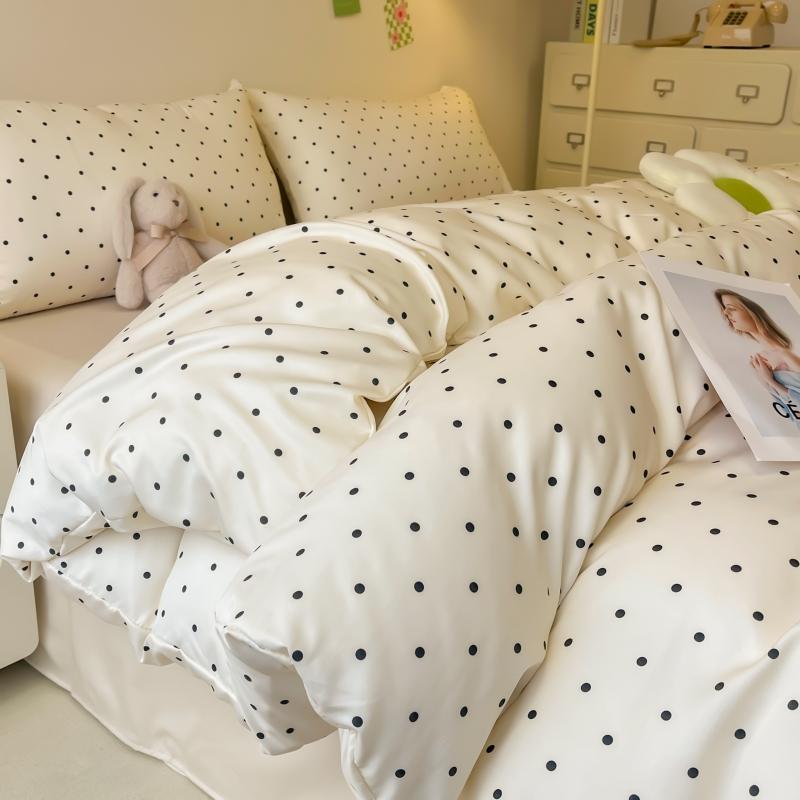 3pcs Satin Duvet Cover Set (1*Duvet Cover + 2*Pillowcase, Without Core), Black Dot Print Bedding Set, Soft Comfortable