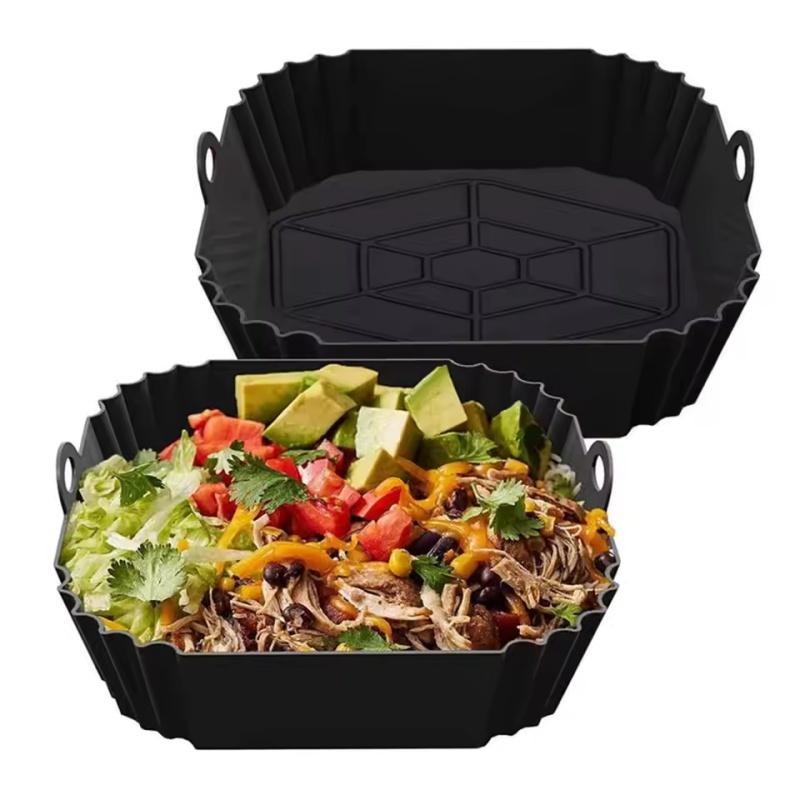 

1шт силиконовый поднос для аэрофритюрницы с ручкой, квадратный противень для выпечки аэрофритюрницы, многоразовый вкладыш для аэрофритюрницы для выпечки на кухне