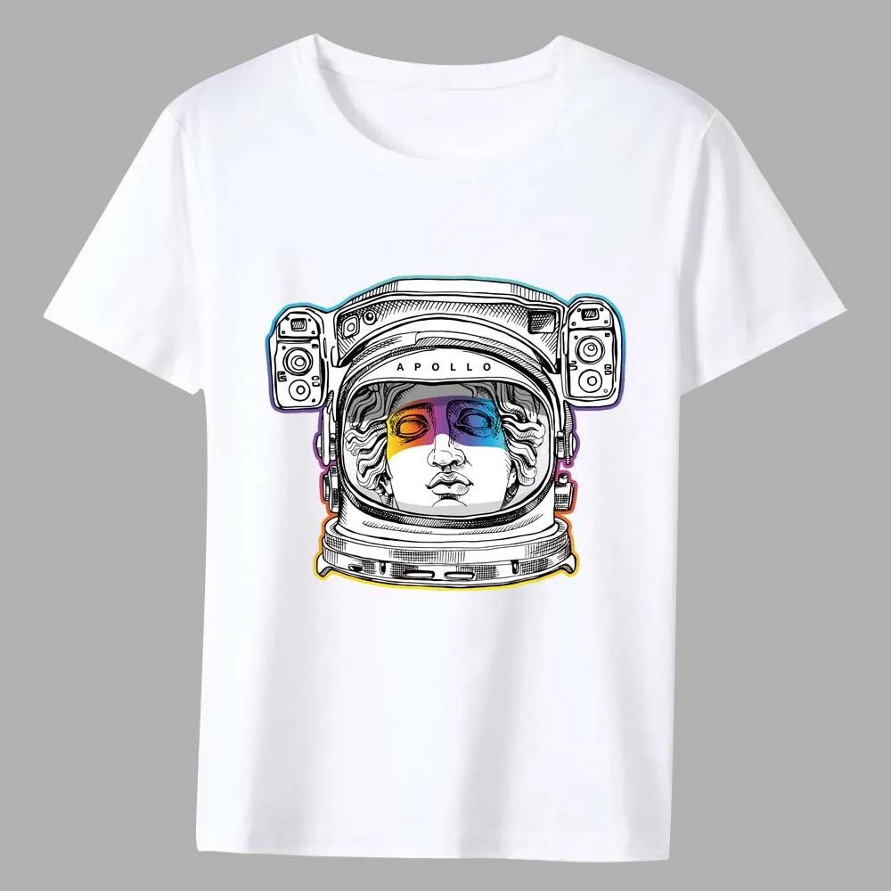 Men's T-shirt New Hot Sale Cartoon Astronaut Pattern Print Series Tee Shirt Summer Casual White Classic Male Short-sleeved Tops