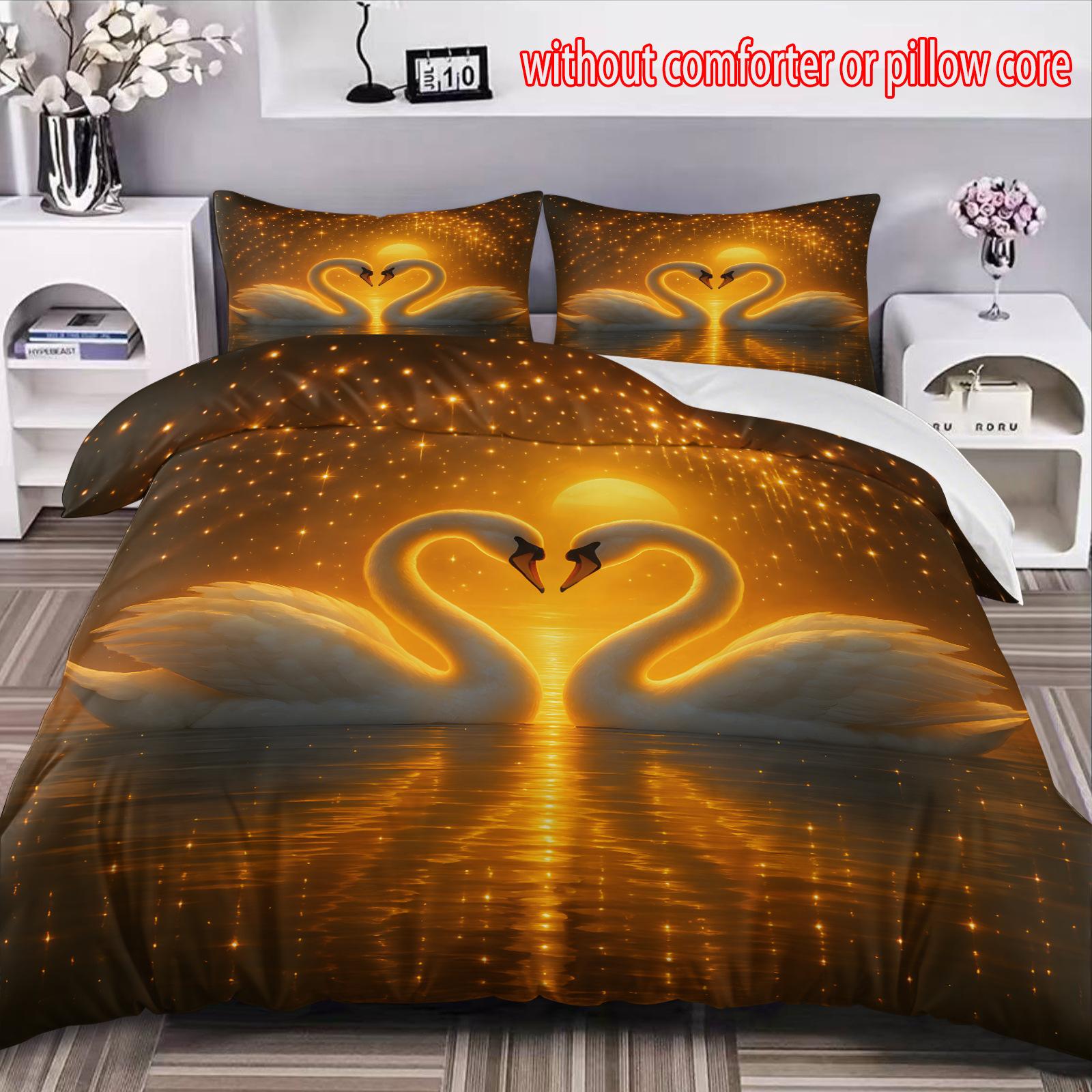 

Swan Valentine S Day Three-Piece 3D Printed Quilt Set cover 90 * 200 + and 50 * 75 * 1