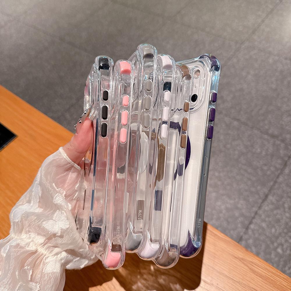Trendy INS Clear Magnetic Charging PC Case For IPhone 17 Air 16 15 14 Plus 13 12 Pro Max Four-Coner Airbag Shockproof Hard Cover
