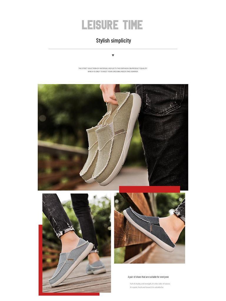 Men's Casual Lightweight Breathable Slip-On Canvas Loafers with Elastic Band
