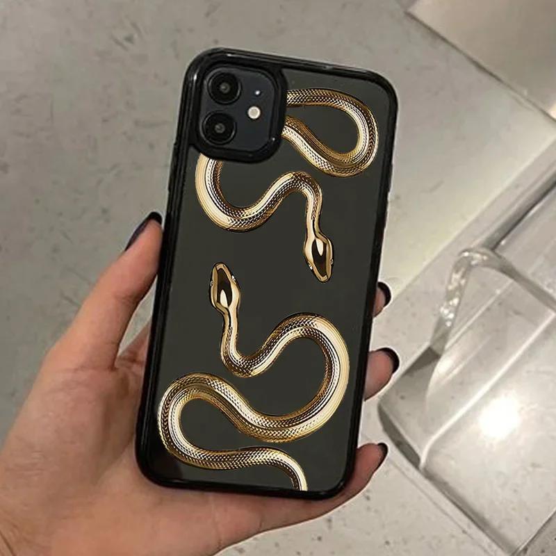 Luxurious Gold Snake Clear Case for IPhone 16 12 14 13 11 Pro Max Mini X XR XS 15 8 Plus Case Dragon Fundas for IPhone 13 Cover