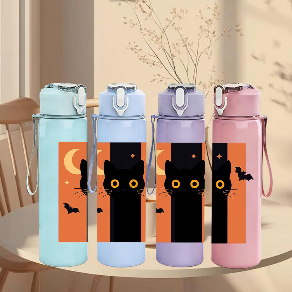 1PC Moon Black Cat Silhouette 750ml Color Plastic Sports Water Bottle Leakproof Flip Straw Lid For Sports Office Home Use