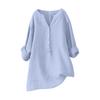 Women’s Long Sleeve Linen Tunic Shirt Loose Fit Button Down V Neck Casual Blouse Lightweight Comfortable Top