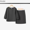 ZANZEA Women 3/4 Sleeve Blouse and Shorts Skirt Casual Two Piece Suit Sets