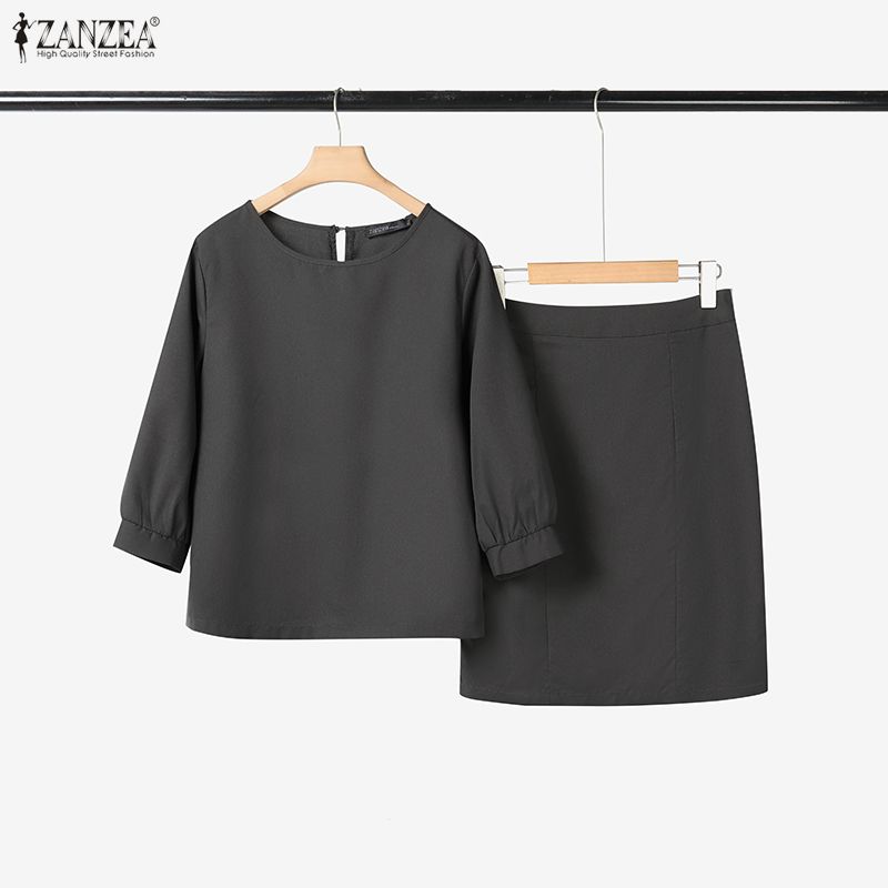 ZANZEA Women 3/4 Sleeve Blouse and Shorts Skirt Casual Two Piece Suit Sets