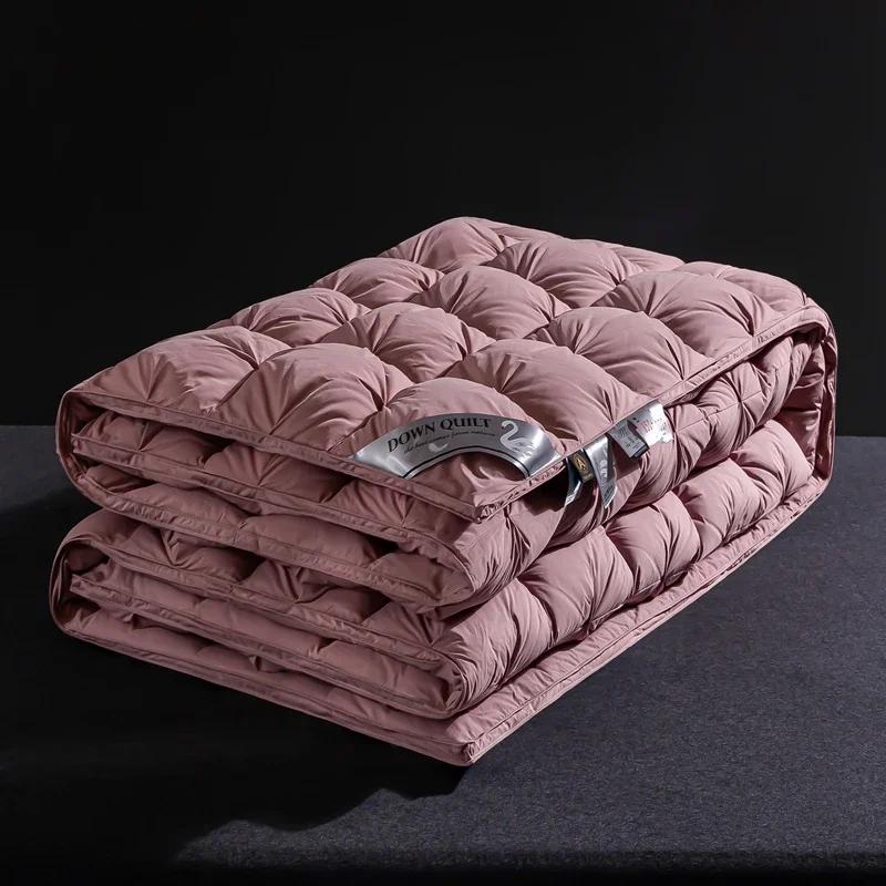 Пуховое одеяло из 100% чистого хлопка с гусиным пухом, одеяло с гусиным пухом для пятизвездочного отеля, зимнее плотное одеяло, одеяло для весны и осени 150x200cm 1.5kg розовый