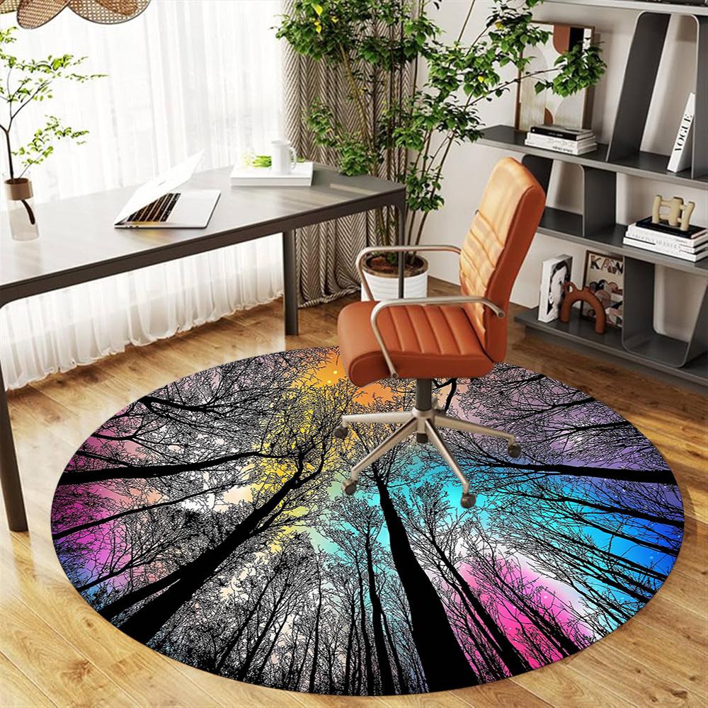 1pc Forest Sky Pattern Office Round Rugs, Under Chair Round Rugs for Living Room, Bedroom, Bathroom Decoration Carpet 091817