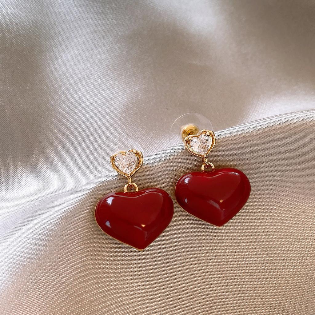 Retro Hong Kong Style Red Flocking Geometric Round Earrings Earrings Fashion Personality Temperament Earrings Women
