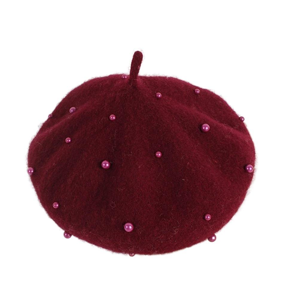 Solid Color Children's Beret Pearl Painter Hat Fashion Baby Wool Hat Kid