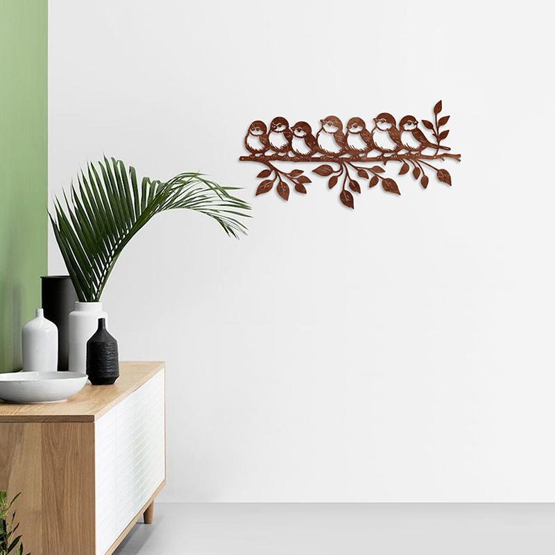 Arte da Parete in Metallo Rustico con Uccelli - Affascinanti Uccelli e Foglie in Metallo, Decorazione per la Casa da Interno/Esterno per Soggiorno, Patio o Giardino