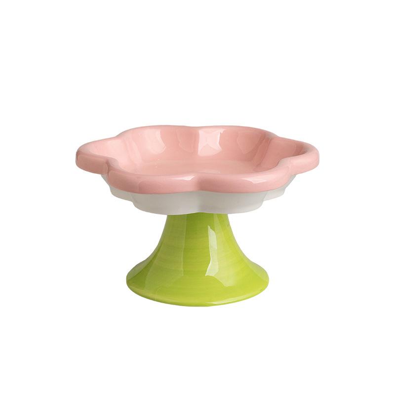 

Керамическая приподнятая миска для кошек с цветочным узором, приподнятая миска для кошачьей еды, тарелка для воды, закусочная тарелка с подставкой для защиты шеи розовый