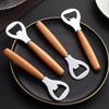 Portable Wooden Handle Stainless Steel Handheld Beer Bottle Opener Wine Opener Bar