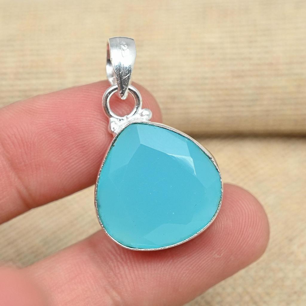 Modrý chalcedónový drahokam 925 mincový striebro ručne vyrábané šperky s príveskom Krásny darček pre ňu