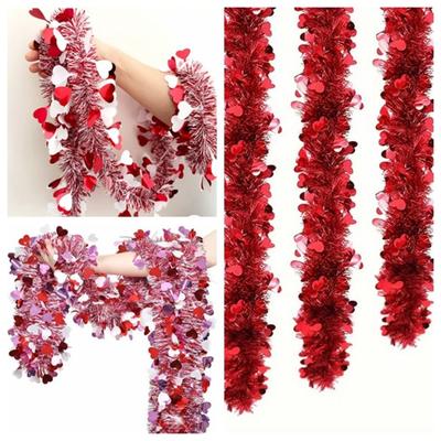 2M Heart Tinsel Garland DIY Ceiling Decor Wedding Garland Love Sequin Decorative Garland Hanging Decor Birthday Valentines Party