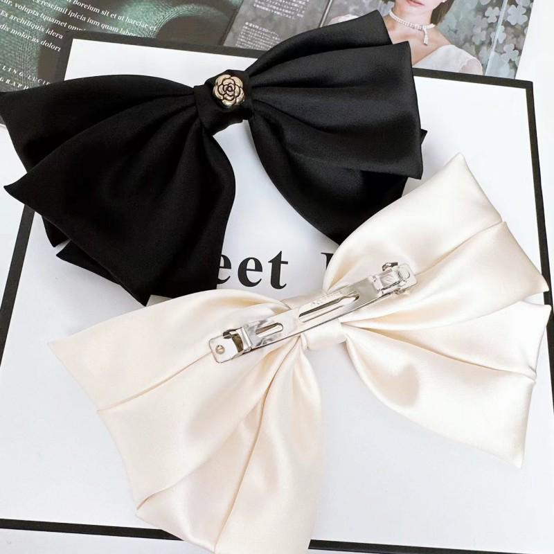 Elegant Black Satin French Bow Hair Clip - Korean Style High-End Celebrity Fashion