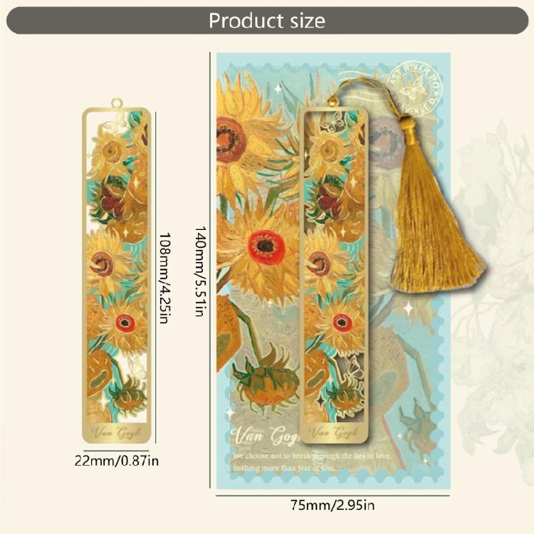 4Pcs Vintage Oil Painting Themed Bookmarks with Tassels Hollow Metal Bookmarks Book Page Marker for Teacher Reader