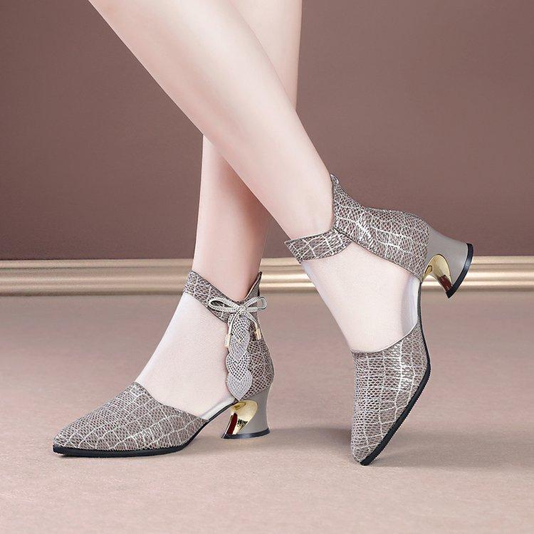 European and American Cool Boots Women's Mesh High Heels Women's Thick Heel Boots Fashion Hollow Mesh Boots Sandals