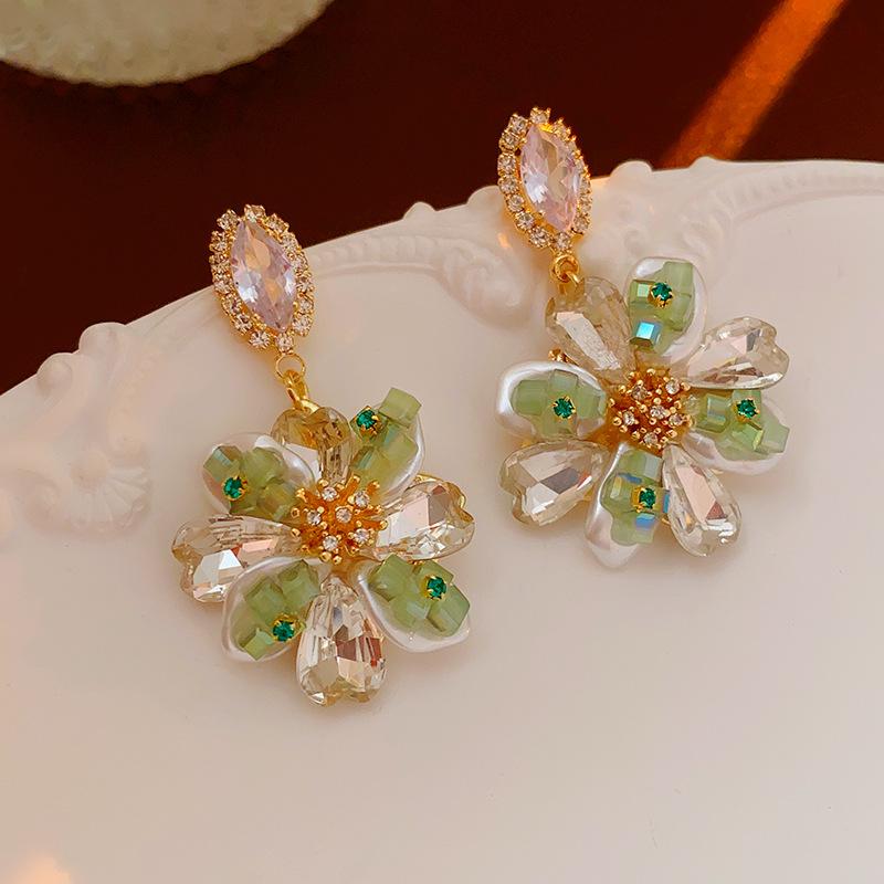 GemChic Women's New Exquisite Colorful Flowers Set Rhinestone Earrings Girl's Fashion Stud Earrings Birthday Christmas Jewelry Gift
