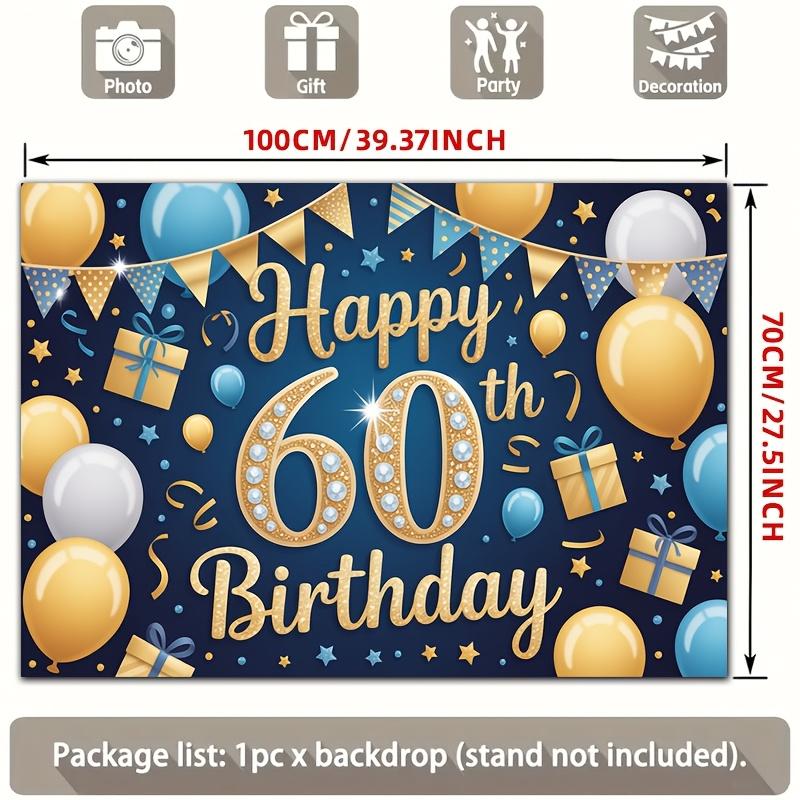2D planar style, [Party Background] 2D planar banner, 1 piece of 60th birthday blue gold diamond balloon gift polyesterDJH