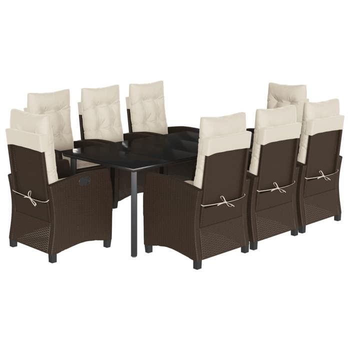 VidaXL Ensemble à Manger de Jardin avec Coussins 9 pcs, Table et Chaises avec Dossier Réglable, Meubles d'Extérieur, 3212781
