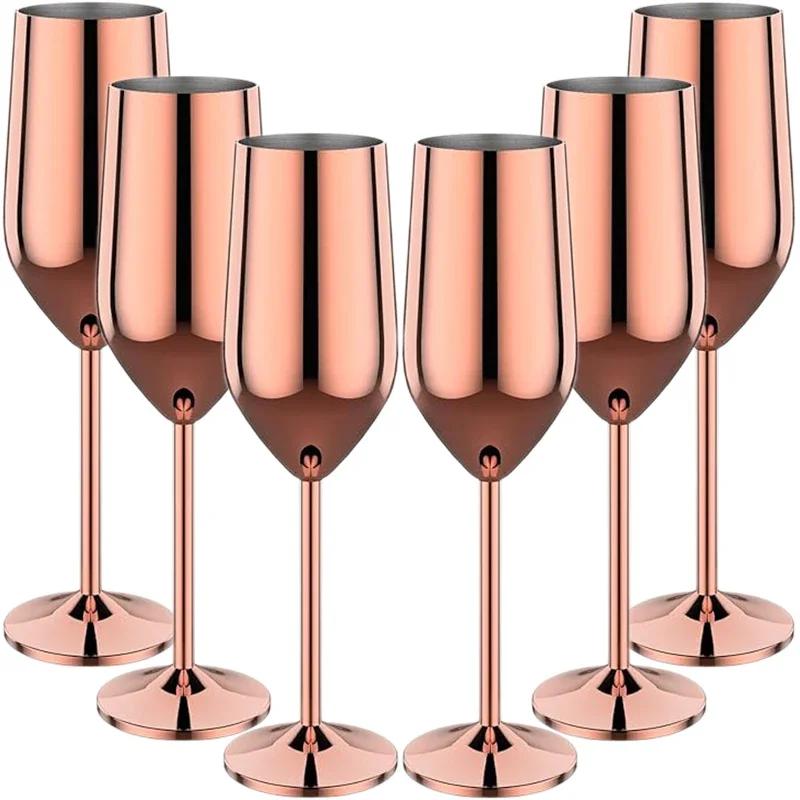 6Pcs Stainless steel wine glasses unbreakable metal cocktail glasses 220ml for drinking cocktails and wine in the at bar Cup