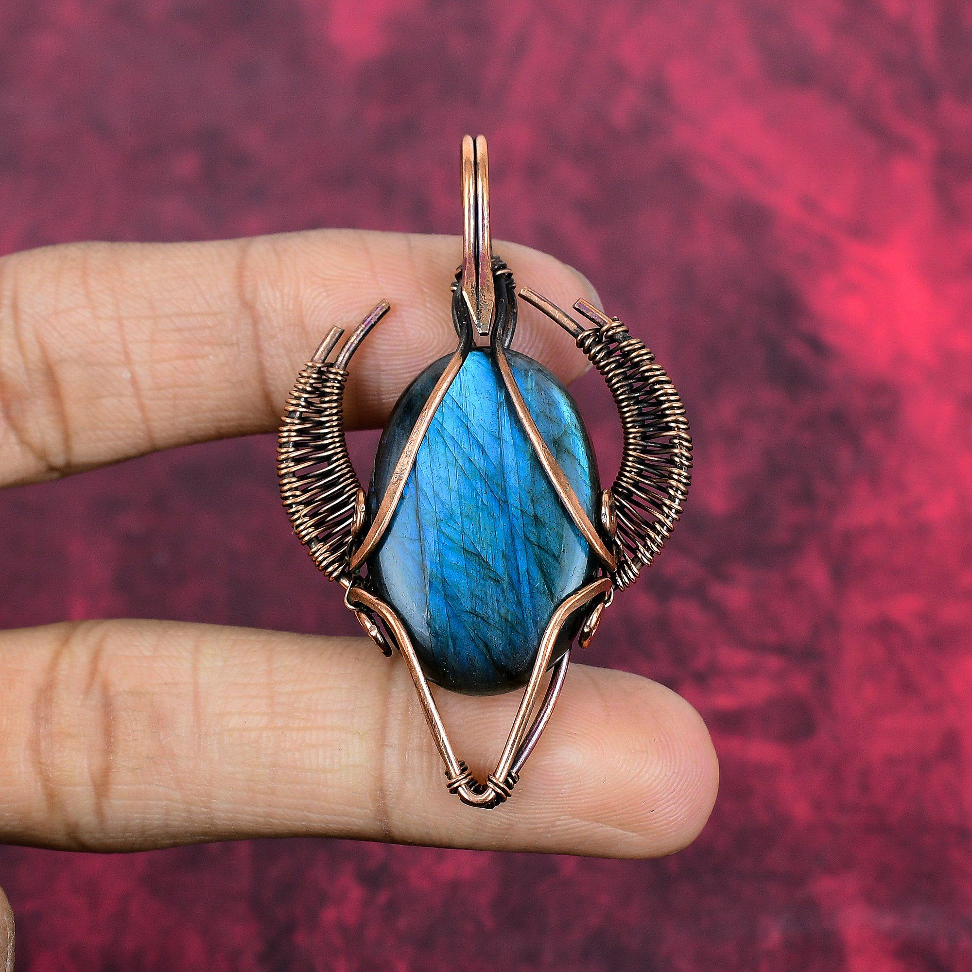 

Labradorite pendant copper wire wrapped gemstone pendant copper jewelry handmade pendant bull face shape pendant wire wrap jewelry for gifts