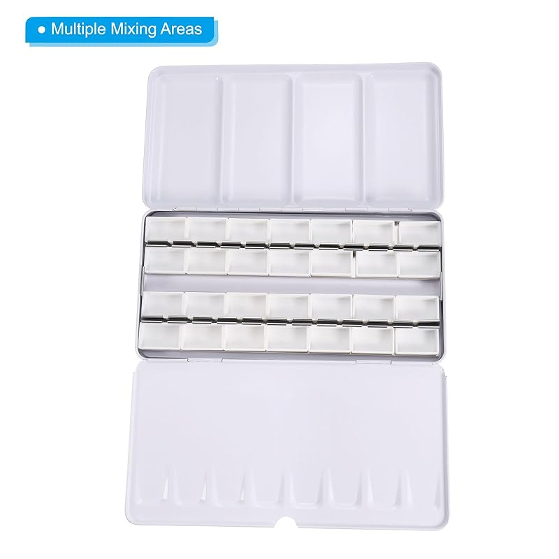 PATIKIL empty watercolor palette 28 full pan metal watercolor tins Travel gouache/oil painting paint box with lid colorful 28 wells