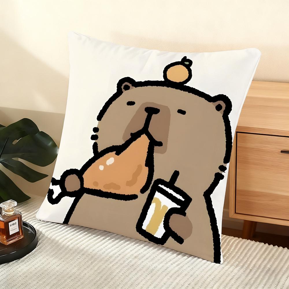 Cushion Cover Silky Short Plush Home Sofa Cushion Cover - Invisible Zipper Home Decoration Cute Animal Cartoon Companion Capybar